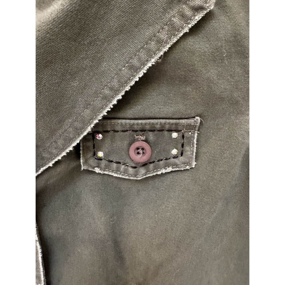 Jaded by Knight Green Military-style Blazer Jacket with Leather & Crystals  Sz M - Picture 6 of 10